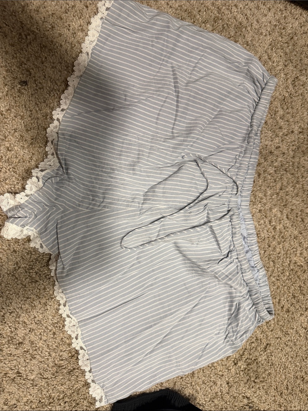 Reformation Marley Light Blue & White Striped Lace-Trim Shorts